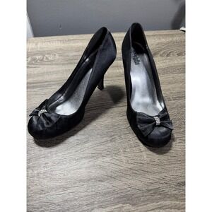 Charlotte Russe Black Satin Bow Rhinestone Heels Women Shoes
